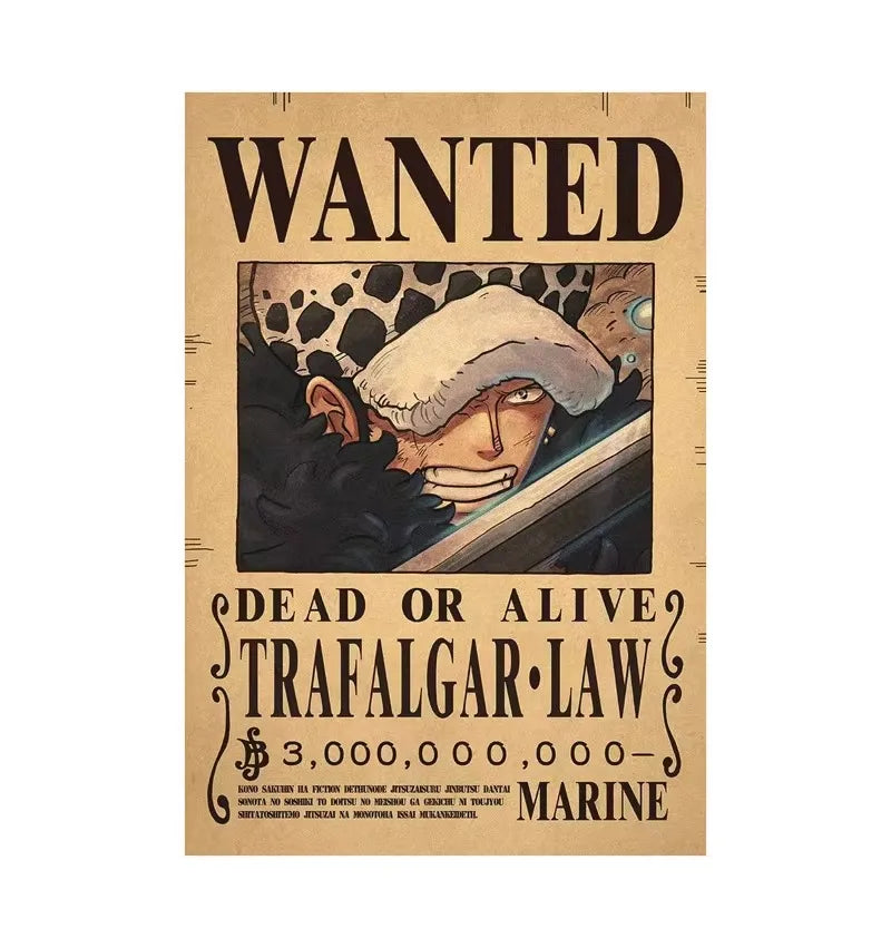 Borderless One Piece Wanted Poster Straw Hat Group Luffy Retro Kraft Paper One Piece Bounty Decoration Hanging Painting