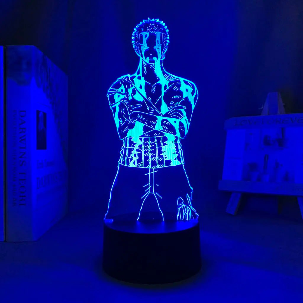 One Piece Roronoa Zoro Anime Dibujos Animados Lindo Acrílico Soporte Iluminado Creativo 2D Dormitorio Atmósfera Luz Nocturna Adorno Regalo