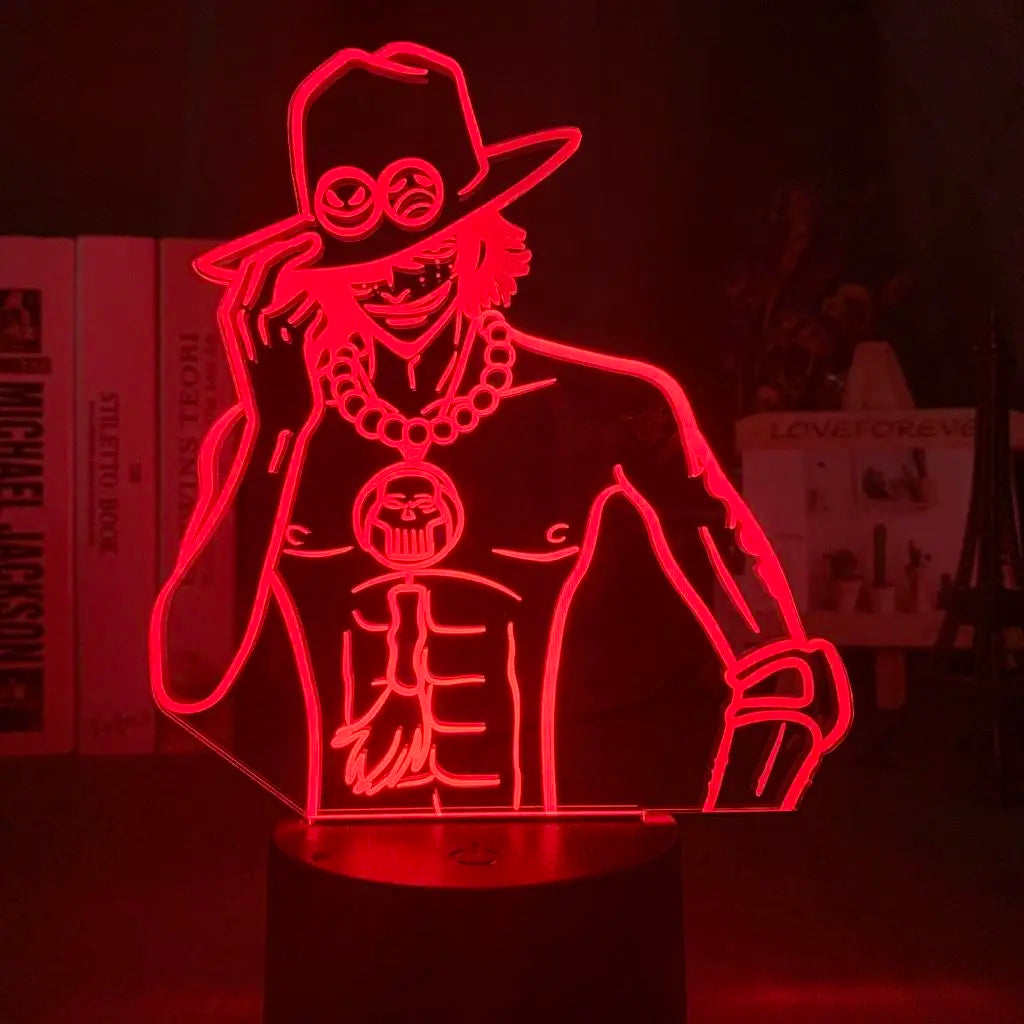 One Piece Ace Anime Cartoon Süße Acryl-Leuchtfigur 2D-Stil Schlafzimmer Atmosphäre Nachtlicht Schreibtischdeko Geschenk