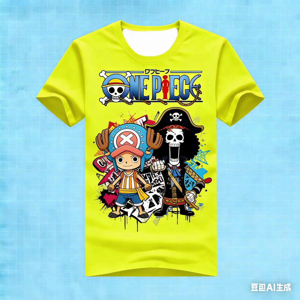 Anime One Piece Luffy bedrucktes T-Shirt für Herren und Damen, T-Shirt für Kinder und passende Familienkleidung, Jungen-Mädchen-T-Shirt