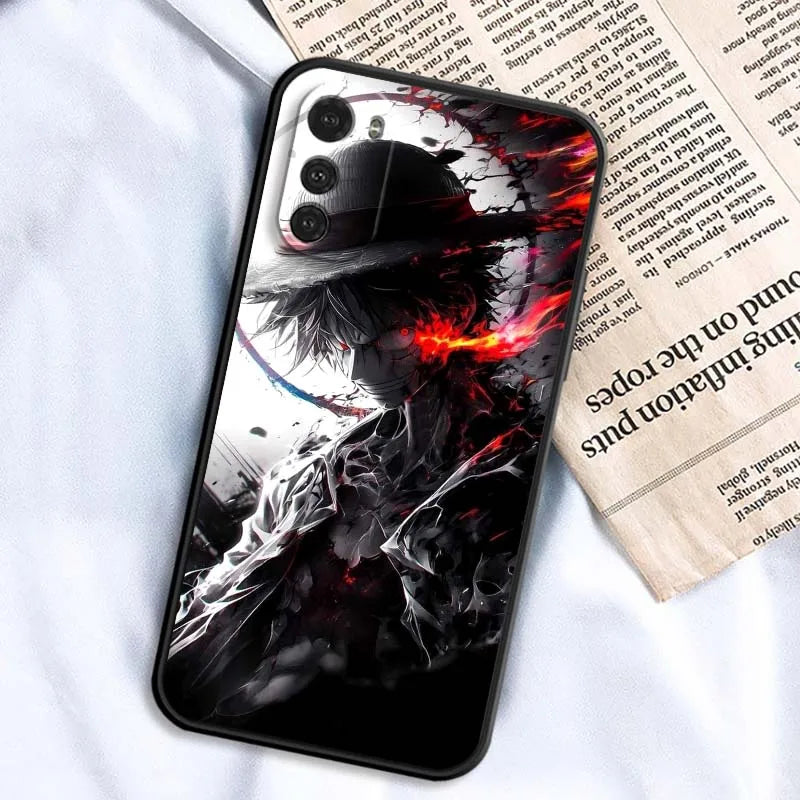 Funda de teléfono genial de anime de Luffy Zoro para Motorola G85 Edge 50 G24 G35 G14 G04 40 G72 G34 G G54 G13 G32 5G Negra
