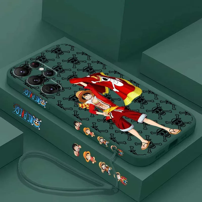 One Piece Anime Red D. Luffy For Samsung Galaxy S26 S25 S24 S23 S22 S21 S20 Ultra Plus FE 5G Liquid Left Rope Phone Case