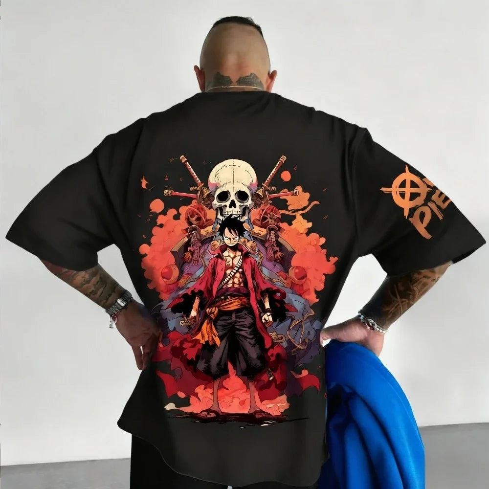 One Piece Hombres Mujeres Camiseta Monkey D. Luffy Estampado de Anime de Verano Camiseta de Manga Corta Primavera y Otoño Retro Harajuku Y2K Ropa Urbana