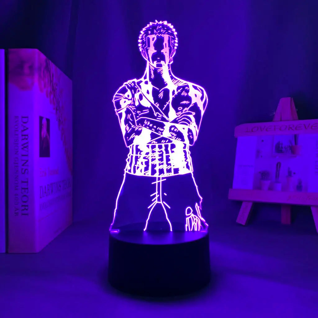 One Piece Roronoa Zoro Anime Dibujos Animados Lindo Acrílico Soporte Iluminado Creativo 2D Dormitorio Atmósfera Luz Nocturna Adorno Regalo