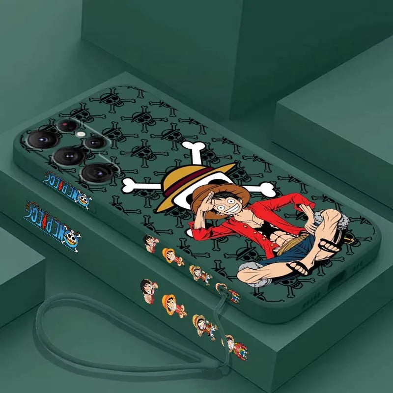 One Piece Anime Red D. Luffy For Samsung Galaxy S26 S25 S24 S23 S22 S21 S20 Ultra Plus FE 5G Liquid Left Rope Phone Case