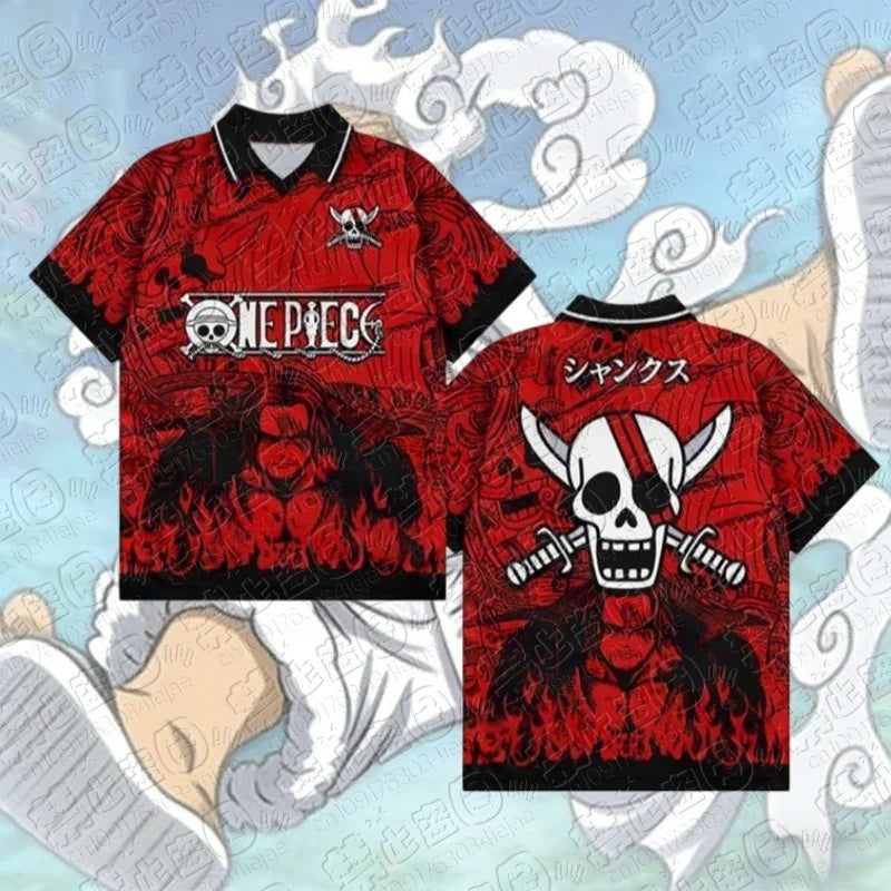 2026 Anime One Piece Luffy Estampado 3D Camiseta Ropa Polo Cuello V Ropa Urbana Verano Manga Corta Deporte Cosplay Camiseta