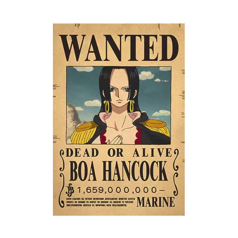 Borderless One Piece Wanted Poster Straw Hat Group Luffy Retro Kraft Paper One Piece Bounty Decoration Hanging Painting