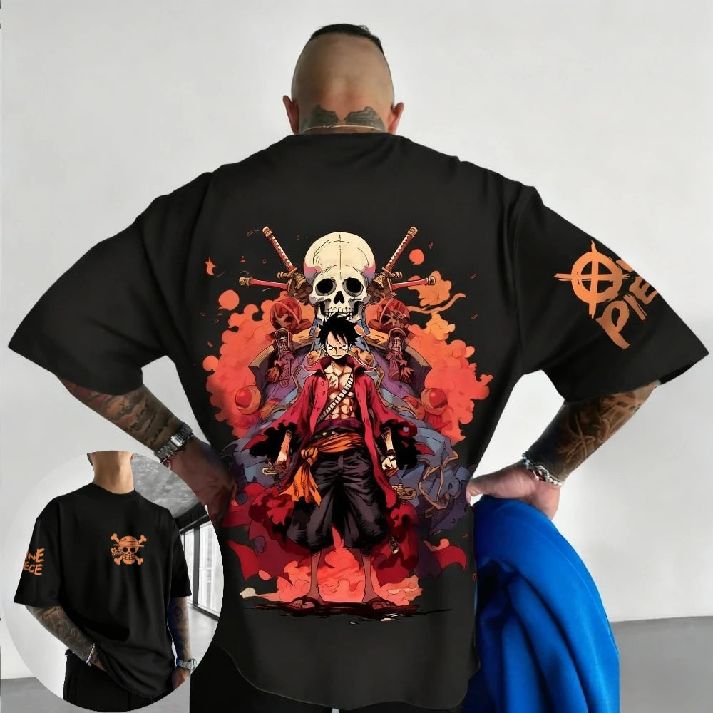 One Piece Men Women T-shirt Monkey D. Luffy Summer Anime Print Tee Spring and Autumn Short-sleeved Retro Harajuku Y2K Streetwear