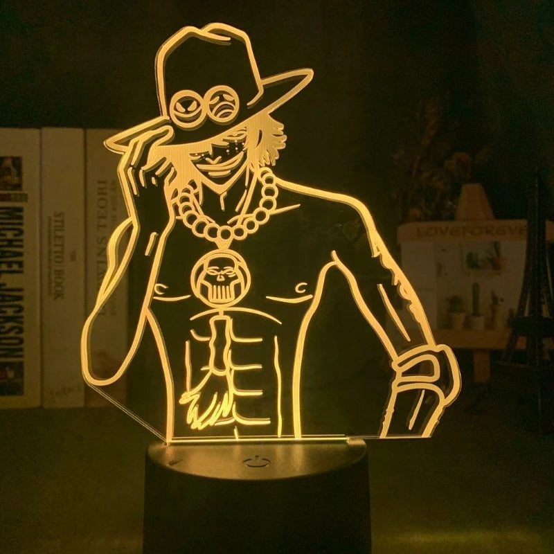 One Piece Ace Anime Cartoon Cute Acrylic Light-up Stand Figurine 2D Style Bedroom Atmosphere Night Light Desktop Decoration Gift