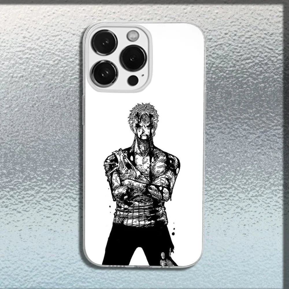 Anime Ones P-Pieces Zoro Phone Case For iPhone 16,15,14,13,12,11 Plus,Pro,Max,XR,XS,X,Plus,SE,Mini Transparent Soft Cover