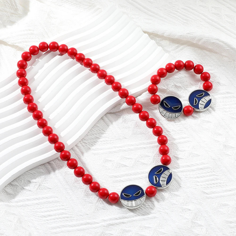Set de collar y pulsera de cosplay de One Piece de Portgas D Ace - Accesorios para juegos de rol con temática de anime para fans
