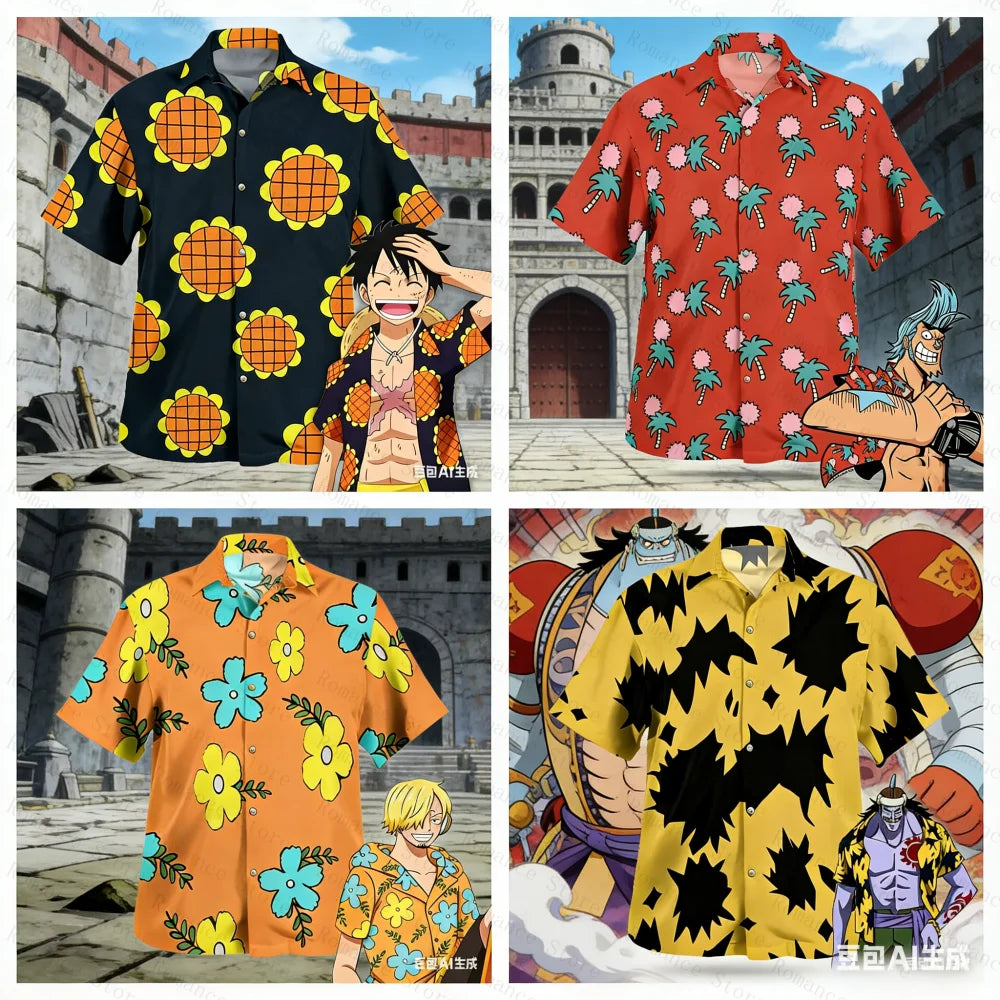 One Piece Luffy Hawaii Shirts Floral Button-Up Hawaiian Shirt Fashion Y2k Harajuku Kids Anime Cosplay Men's Shirts Women's Tops