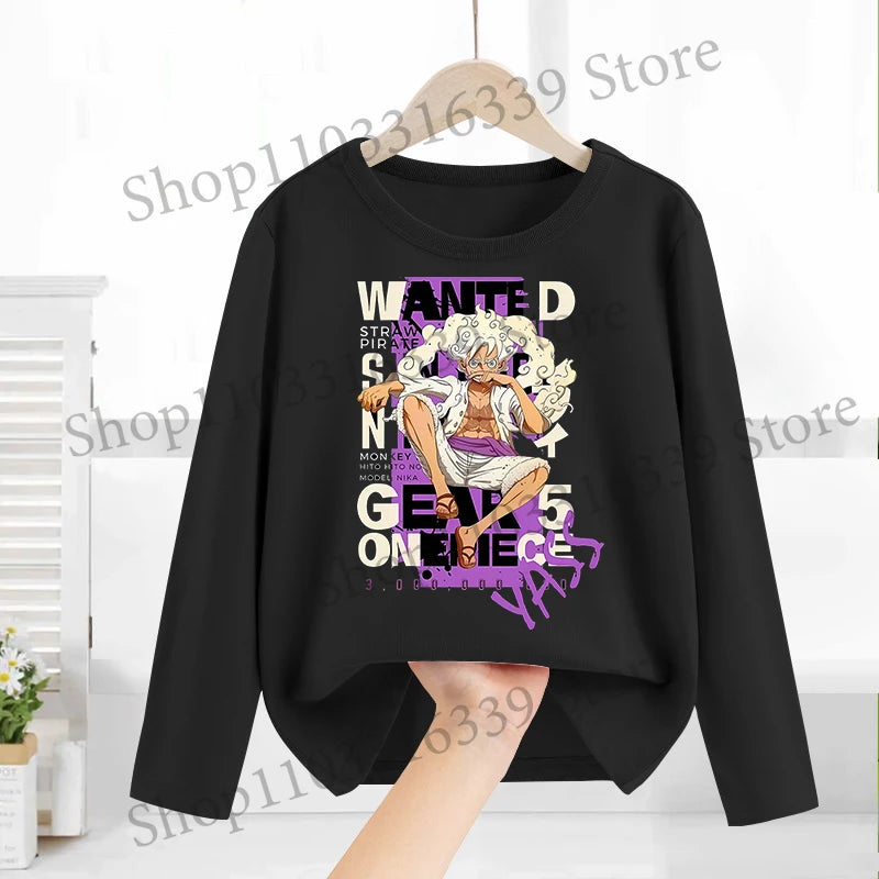 One Piece Long Sleeves Anime Printed Tops Base Layer Shirt Boy Girl T-shirt  Fashion Pullover Children Tee Spring Autumn Clothes