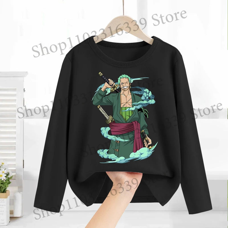 One Piece Long Sleeves Anime Printed Tops Base Layer Shirt Boy Girl T-shirt  Fashion Pullover Children Tee Spring Autumn Clothes
