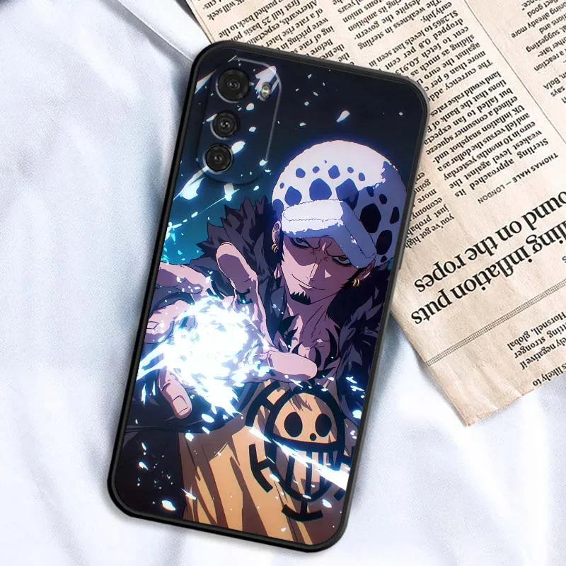 Funda de teléfono genial de anime de Luffy Zoro para Motorola G85 Edge 50 G24 G35 G14 G04 40 G72 G34 G G54 G13 G32 5G Negra