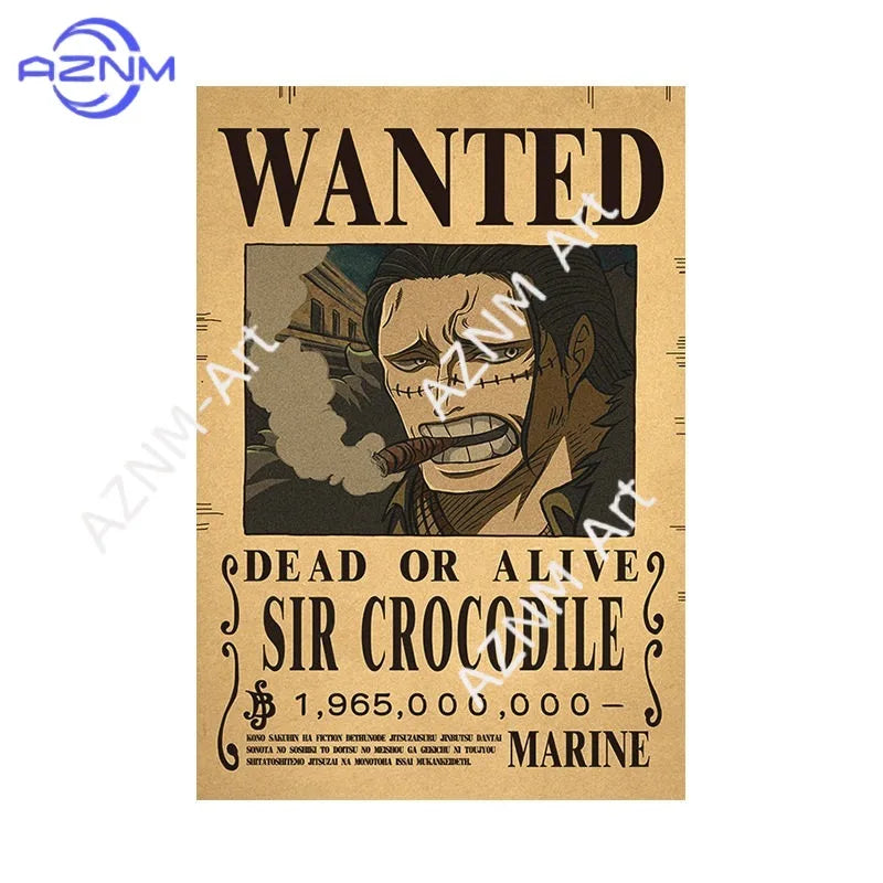 Borderless One Piece Wanted Poster Straw Hat Group Luffy Retro Kraft Paper One Piece Bounty Decoration Hanging Painting