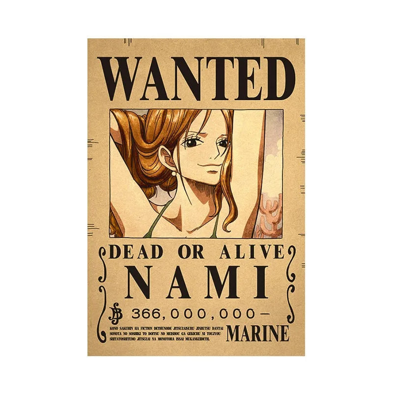 Borderless One Piece Wanted Poster Straw Hat Group Luffy Retro Kraft Paper One Piece Bounty Decoration Hanging Painting