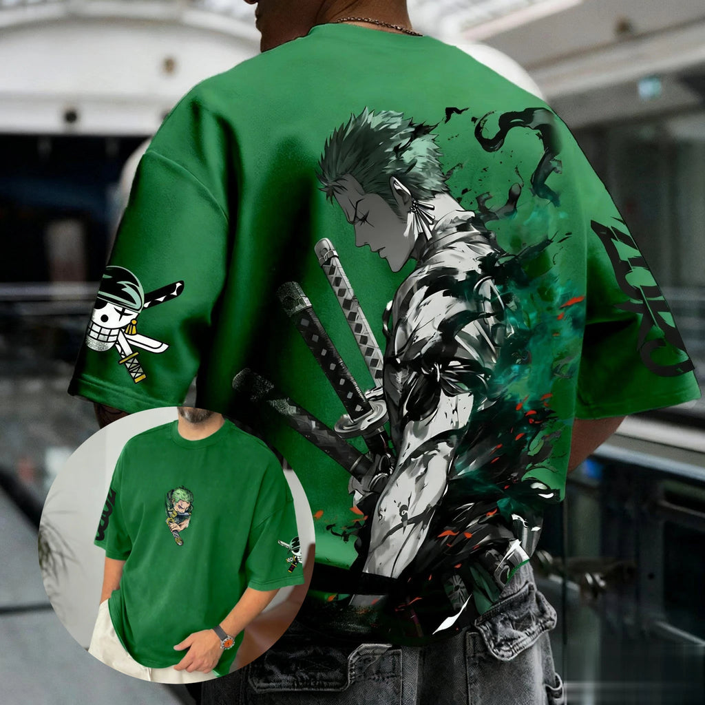 Sommer Y2K Anime One Piece Zoro Grafik T-Shirt Herren Damen Oversize Casual Kurzarm Tees Tops Streetwear Mode 2025 Unisex