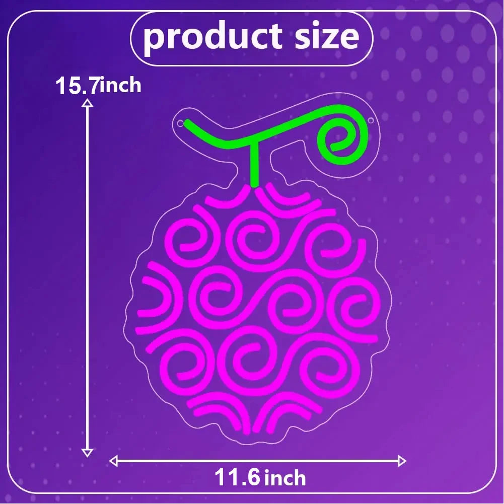 Letrero LED One Piece Anime Fruta del Diablo Púrpura, Luz de Neón USB, Decoración de Pared para Hogar, Fiesta, Sala de Juegos, Dormitorio, Bar, Cueva de Hombre, Regalo
