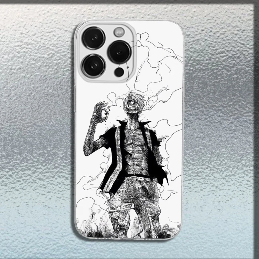 Anime Ones P-Pieces Zoro Phone Case For iPhone 16,15,14,13,12,11 Plus,Pro,Max,XR,XS,X,Plus,SE,Mini Transparent Soft Cover