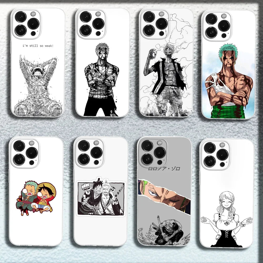 Anime Ones P-Pieces Zoro Phone Case For iPhone 16,15,14,13,12,11 Plus,Pro,Max,XR,XS,X,Plus,SE,Mini Transparent Soft Cover