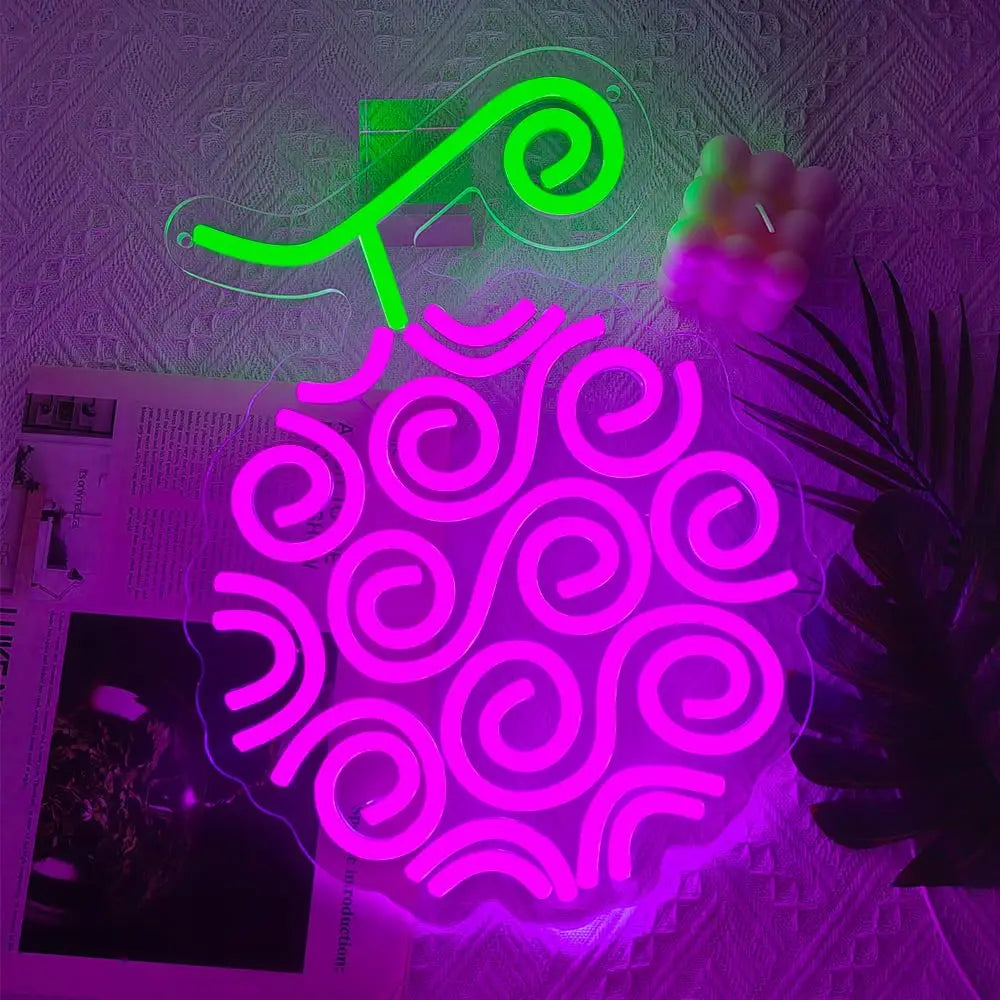 Letrero LED One Piece Anime Fruta del Diablo Púrpura, Luz de Neón USB, Decoración de Pared para Hogar, Fiesta, Sala de Juegos, Dormitorio, Bar, Cueva de Hombre, Regalo