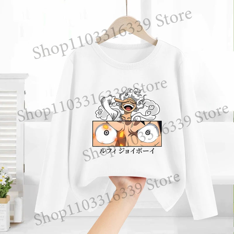 One Piece Long Sleeves Anime Printed Tops Base Layer Shirt Boy Girl T-shirt  Fashion Pullover Children Tee Spring Autumn Clothes