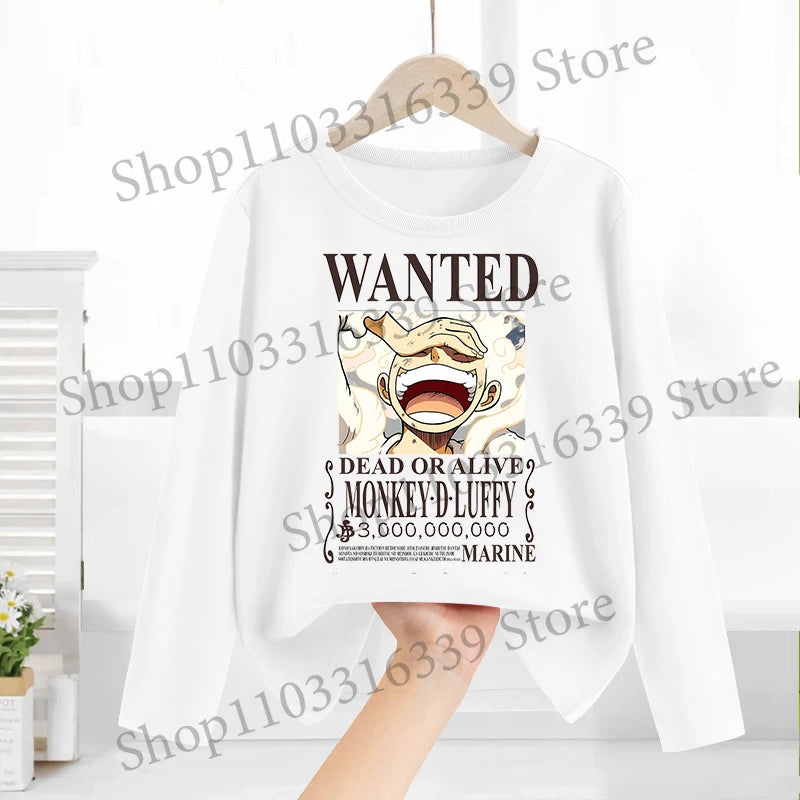 One Piece Long Sleeves Anime Printed Tops Base Layer Shirt Boy Girl T-shirt  Fashion Pullover Children Tee Spring Autumn Clothes