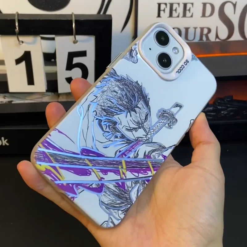 3D One Piece Roronoa Zoro Phone Case for iPhone 17 16 15 14 13 12 11 Pro Max Plus Air mini Demon Knife Anime Back Cover