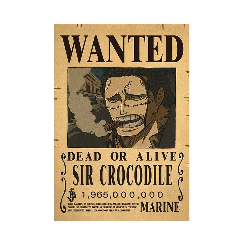 Borderless One Piece Wanted Poster Straw Hat Group Luffy Retro Kraft Paper One Piece Bounty Decoration Hanging Painting