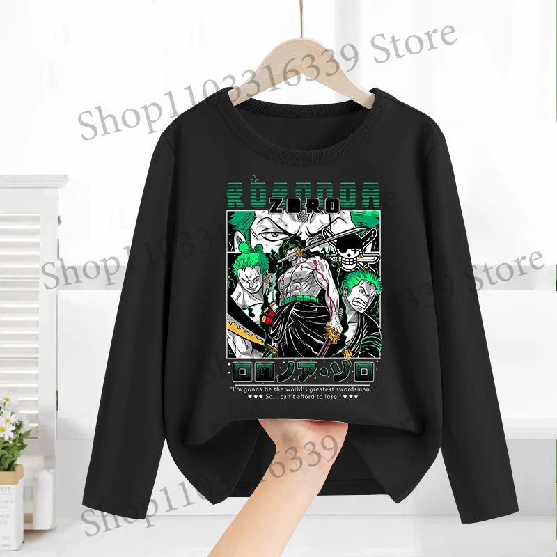 One Piece Long Sleeves Anime Printed Tops Base Layer Shirt Boy Girl T-shirt  Fashion Pullover Children Tee Spring Autumn Clothes