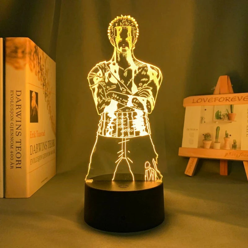 One Piece Roronoa Zoro Anime Dibujos Animados Lindo Acrílico Soporte Iluminado Creativo 2D Dormitorio Atmósfera Luz Nocturna Adorno Regalo