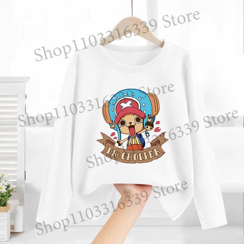 One Piece Long Sleeves Anime Printed Tops Base Layer Shirt Boy Girl T-shirt  Fashion Pullover Children Tee Spring Autumn Clothes