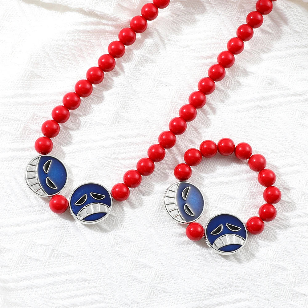 Set de collar y pulsera de cosplay de One Piece de Portgas D Ace - Accesorios para juegos de rol con temática de anime para fans
