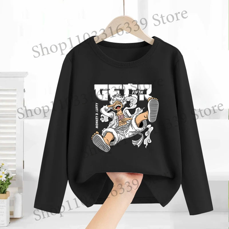 One Piece Long Sleeves Anime Printed Tops Base Layer Shirt Boy Girl T-shirt  Fashion Pullover Children Tee Spring Autumn Clothes