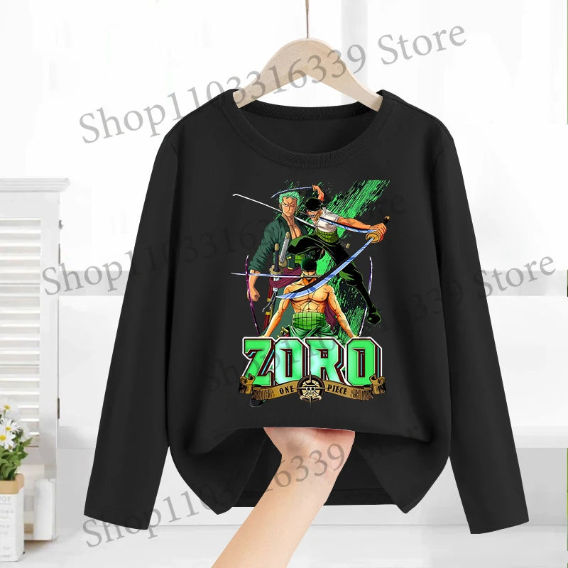 One Piece Long Sleeves Anime Printed Tops Base Layer Shirt Boy Girl T-shirt  Fashion Pullover Children Tee Spring Autumn Clothes