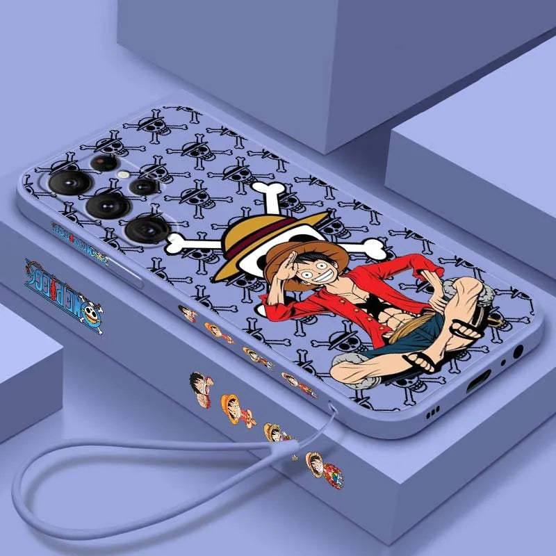 One Piece Anime Red D. Luffy For Samsung Galaxy S26 S25 S24 S23 S22 S21 S20 Ultra Plus FE 5G Liquid Left Rope Phone Case