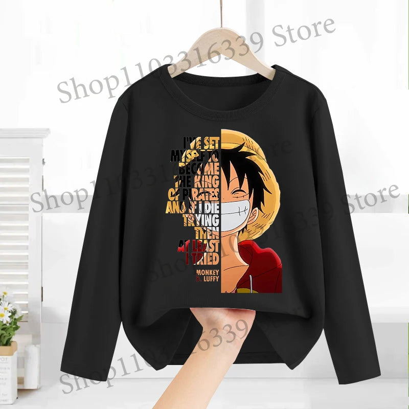 One Piece Long Sleeves Anime Printed Tops Base Layer Shirt Boy Girl T-shirt  Fashion Pullover Children Tee Spring Autumn Clothes