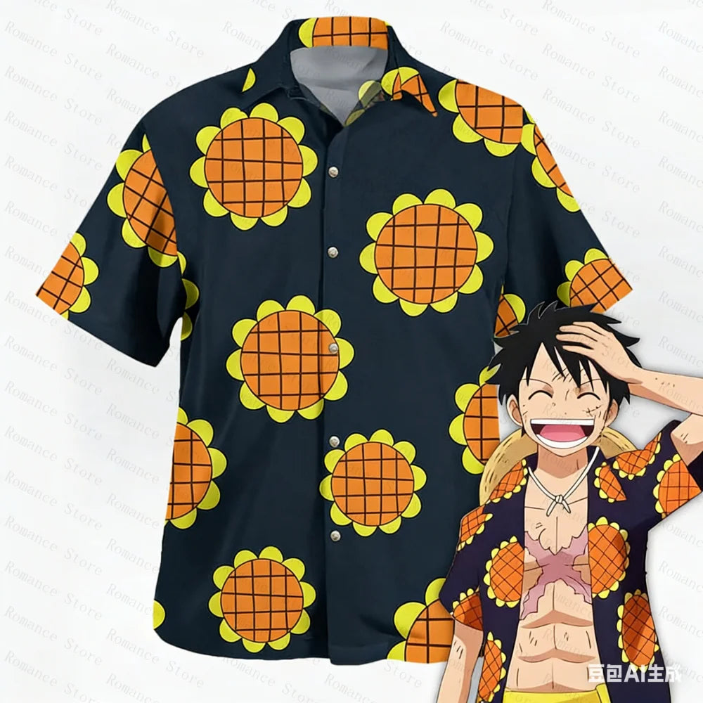 One Piece Luffy Hawaii Shirts Floral Button-Up Hawaiian Shirt Fashion Y2k Harajuku Kids Anime Cosplay Men's Shirts Women's Tops