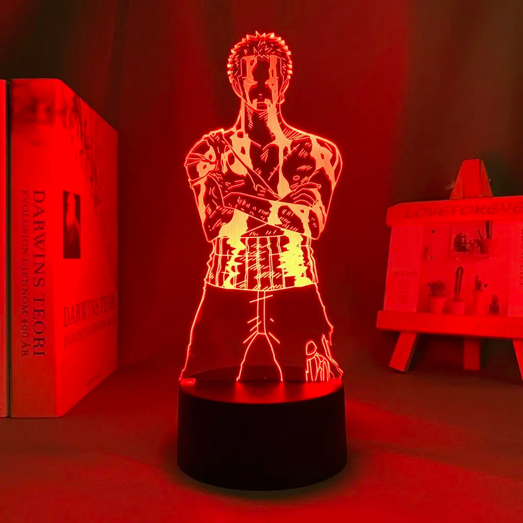 One Piece Roronoa Zoro Anime Dibujos Animados Lindo Acrílico Soporte Iluminado Creativo 2D Dormitorio Atmósfera Luz Nocturna Adorno Regalo