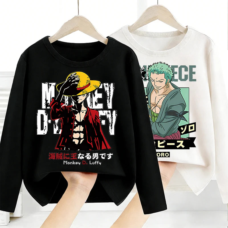 One Piece Long Sleeves Anime Printed Tops Base Layer Shirt Boy Girl T-shirt  Fashion Pullover Children Tee Spring Autumn Clothes