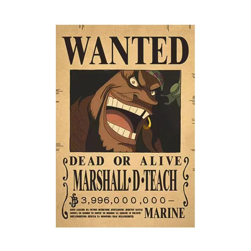 Borderless One Piece Wanted Poster Straw Hat Group Luffy Retro Kraft Paper One Piece Bounty Decoration Hanging Painting