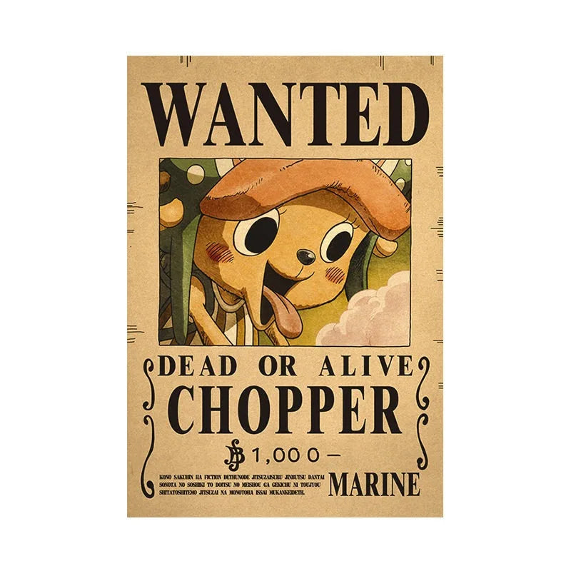 Borderless One Piece Wanted Poster Straw Hat Group Luffy Retro Kraft Paper One Piece Bounty Decoration Hanging Painting